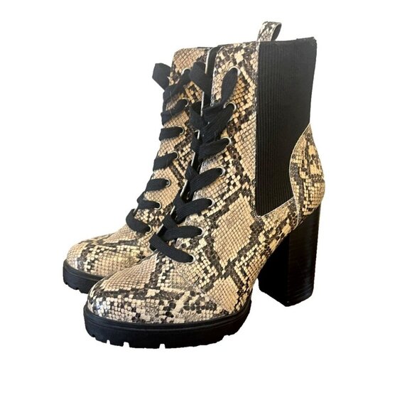 Steve Madden Latch Lace Up Snake Print Boots Chunky Block Heel Size Women's 9.5 - Picture 1 of 9